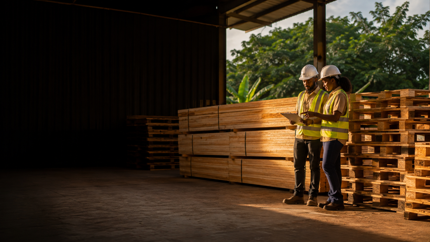 Team inspecting finished timber before dispatch